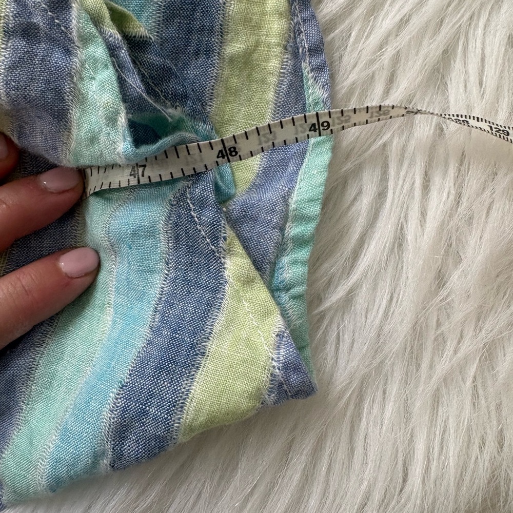 J. Jill Linen Natural Boho Sleeveless Striped V-Neck Maxi Dress Light Blue Green - Picture 5 of 5
